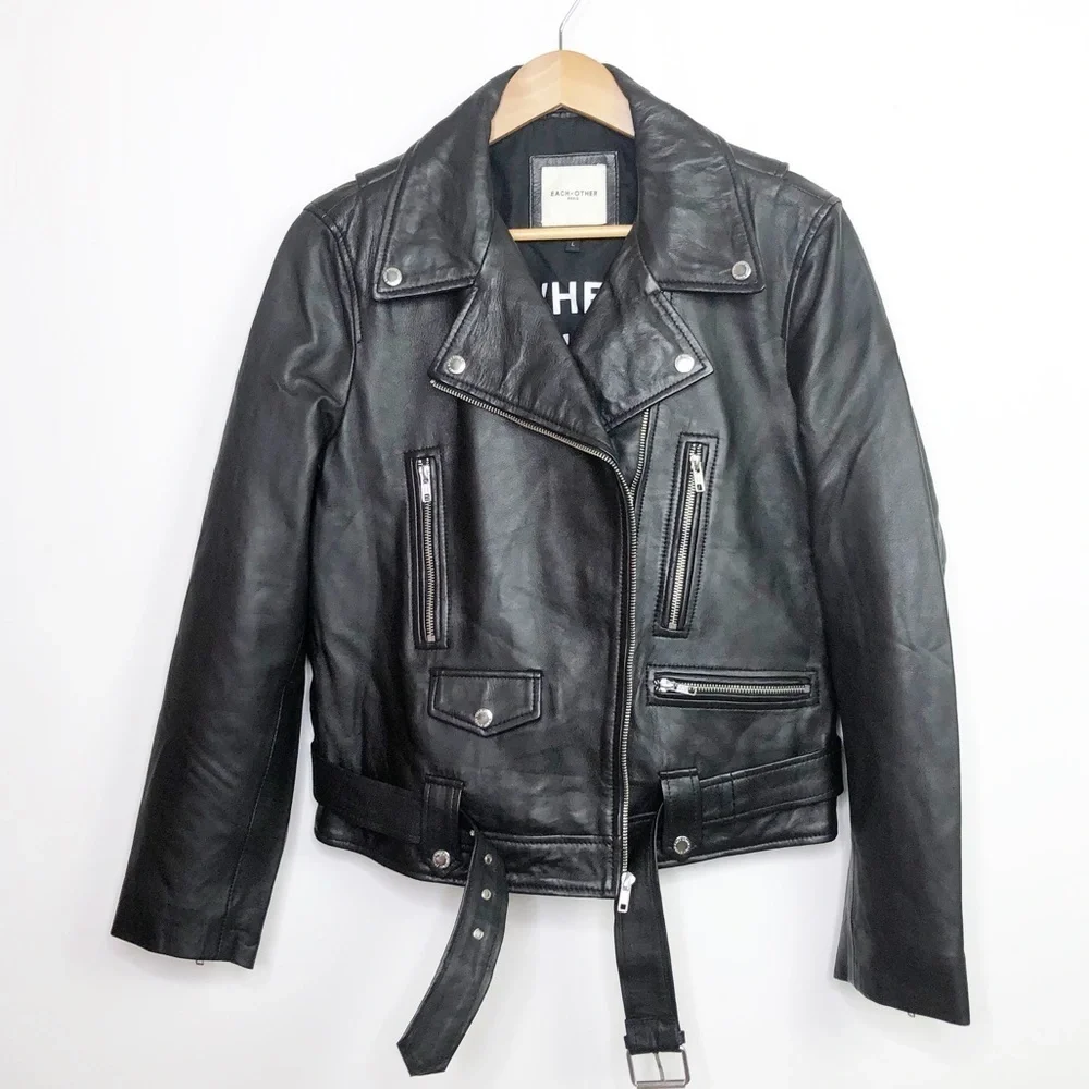 EACH X Other Paris Baya Black leather motorcycle belted jacket